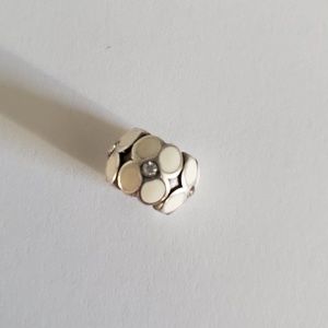 Silver charm bead cream flowers jewel center